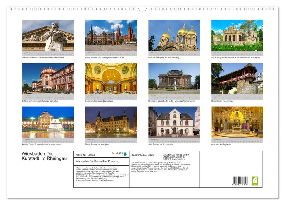 Wiesbaden Die Kurstadt im Rheingau (CALVENDO Wandkalender 2026)
