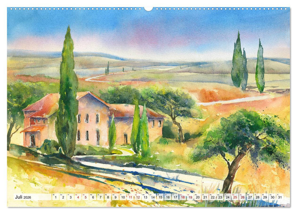 Frankreich Aquarelle (CALVENDO Premium Wandkalender 2026)