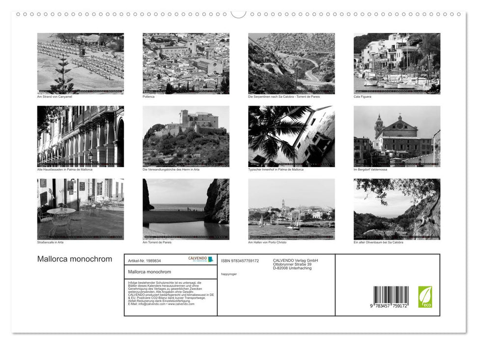 Mallorca monochrom (CALVENDO Premium Wandkalender 2026)
