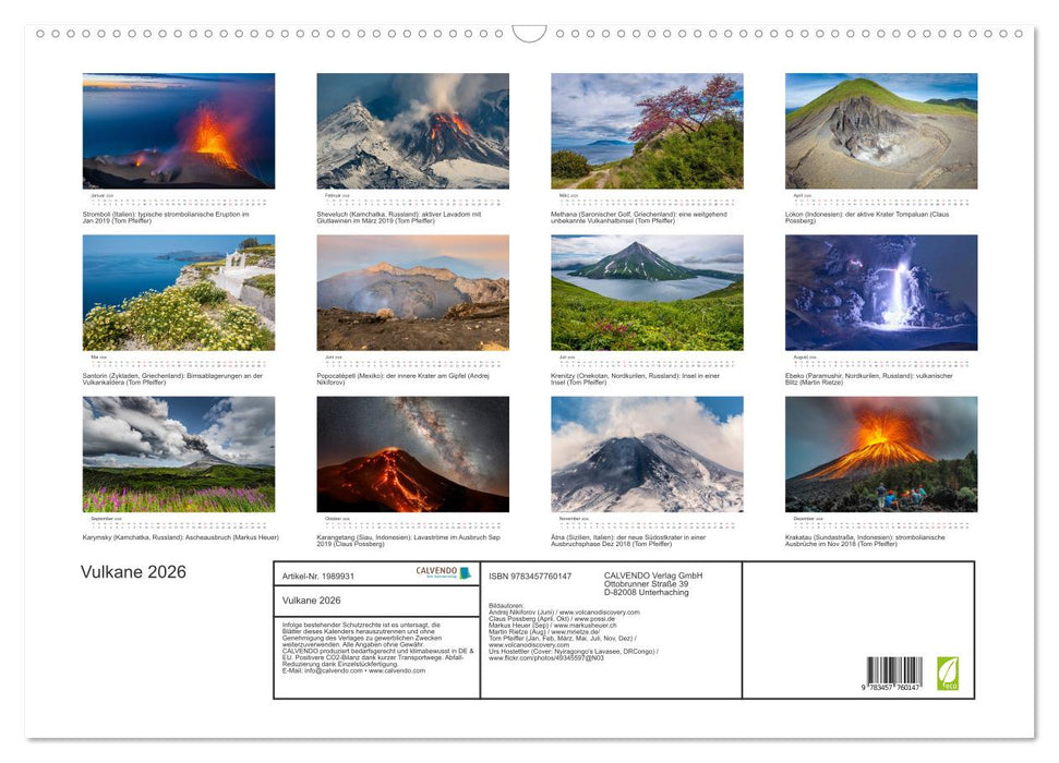 Vulkane 2026 (CALVENDO Wandkalender 2026)