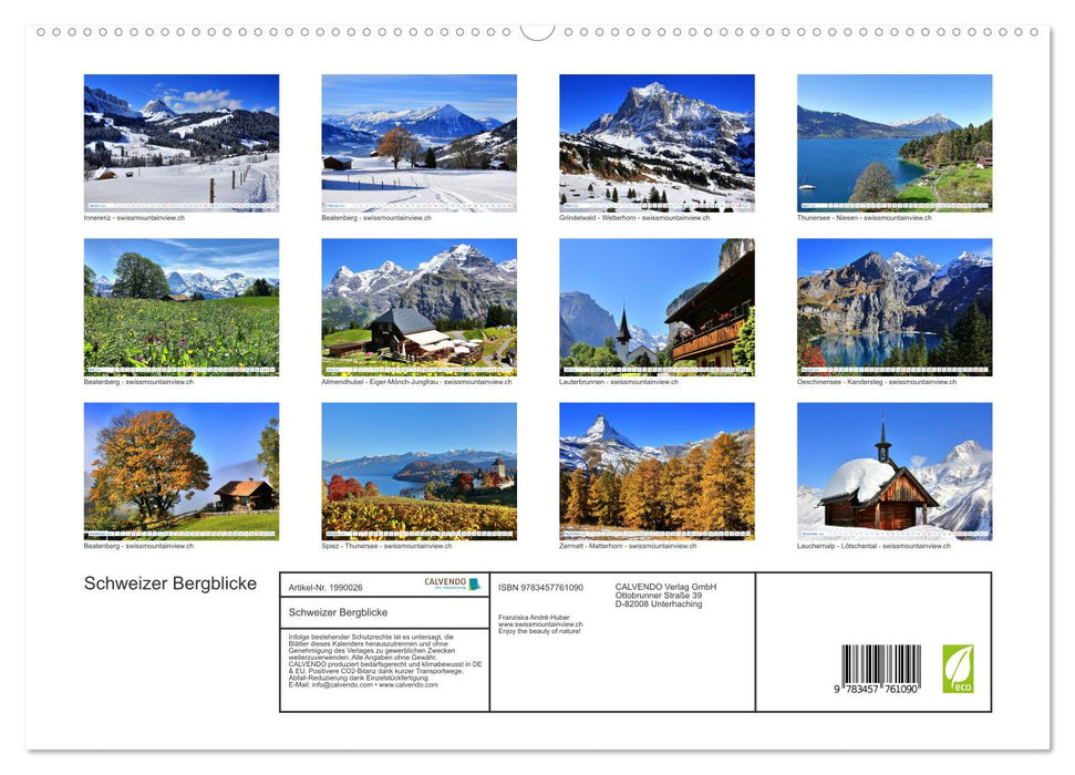 Schweizer Bergblicke (CALVENDO Premium Wandkalender 2026)