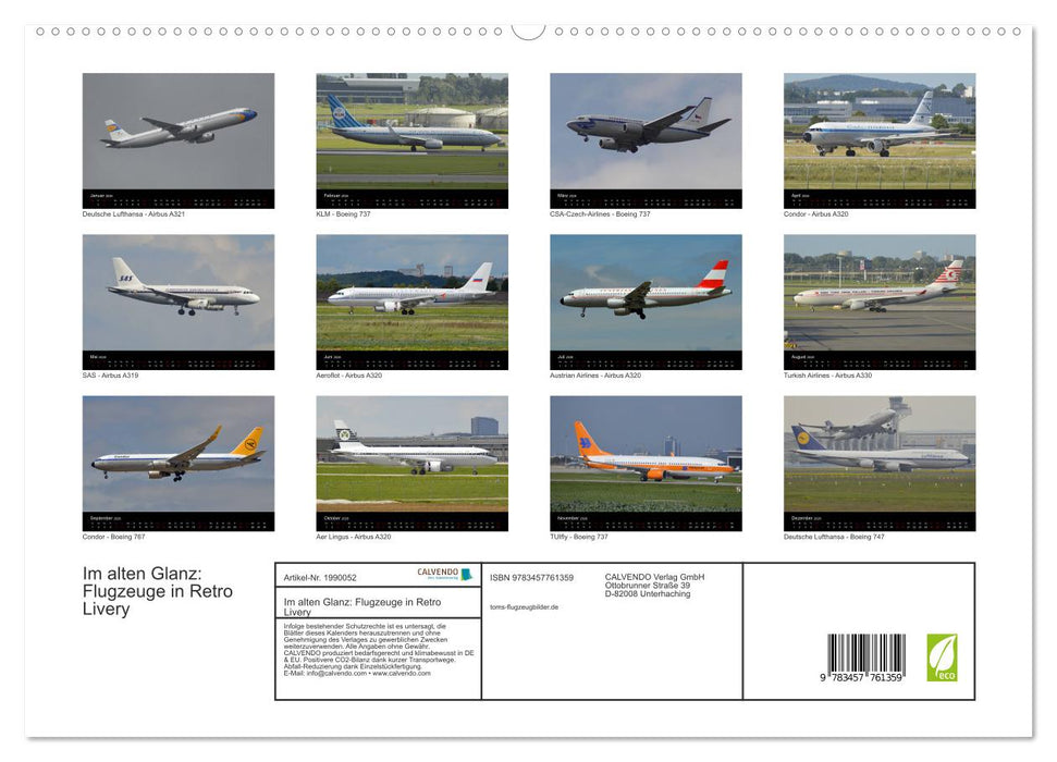 Im alten Glanz: Flugzeuge in Retro Livery (CALVENDO Premium Wandkalender 2026)