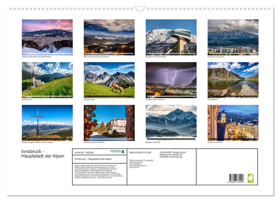 Innsbruck - Hauptstadt der Alpen (CALVENDO Wandkalender 2026)