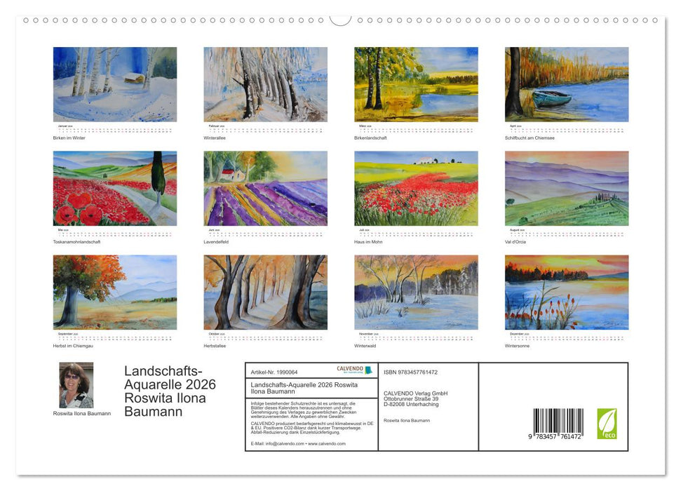 Landschafts-Aquarelle 2026 Roswita Ilona Baumann (CALVENDO Premium Wandkalender 2026)