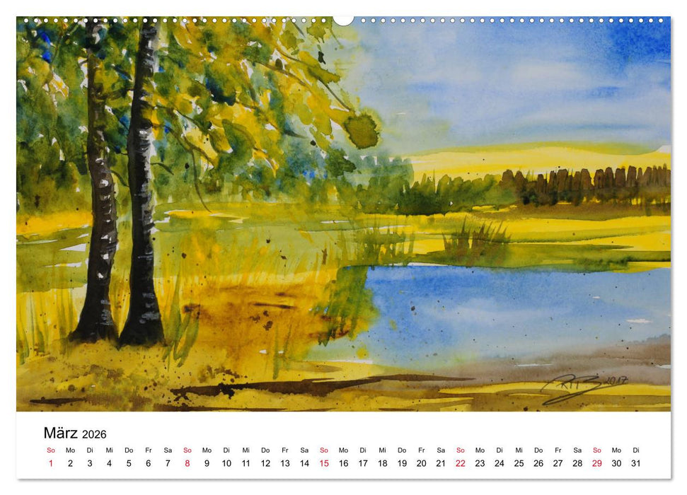 Landschafts-Aquarelle 2026 Roswita Ilona Baumann (CALVENDO Premium Wandkalender 2026)