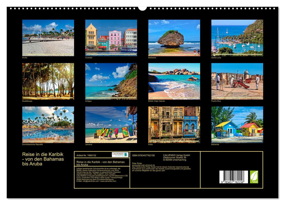 Reise in die Karibik - von den Bahamas bis Aruba (CALVENDO Premium Wandkalender 2026)