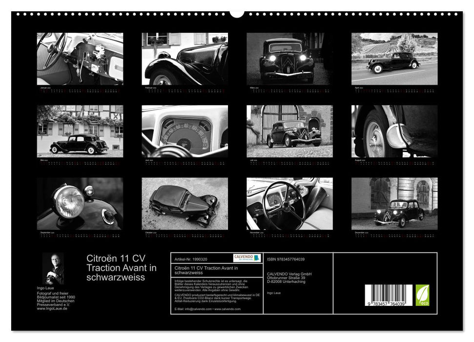 Citroën 11 CV Traction Avant in schwarzweiss (CALVENDO Premium Wandkalender 2026)