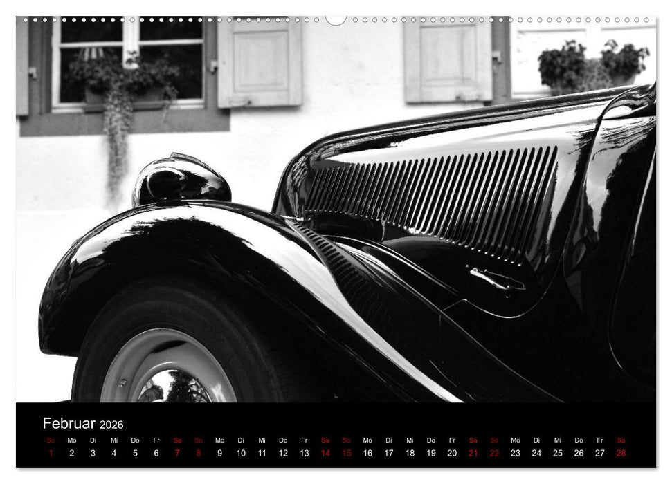 Citroën 11 CV Traction Avant in schwarzweiss (CALVENDO Premium Wandkalender 2026)