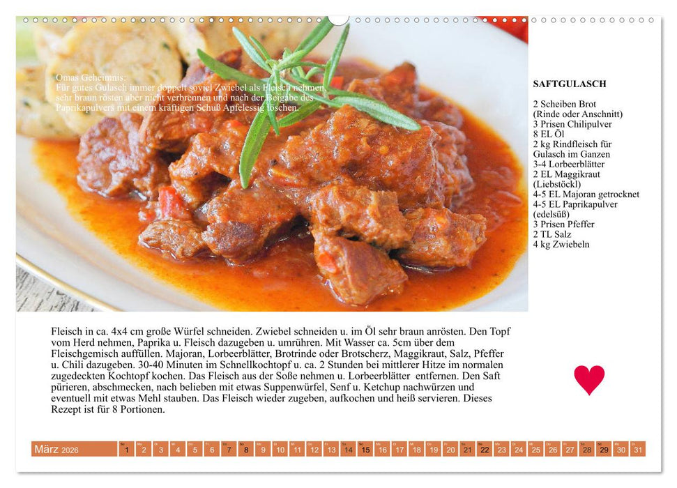 Österreichische Hauptgerichte. Küchenkalender mit den Klassikern! (CALVENDO Wandkalender 2026)