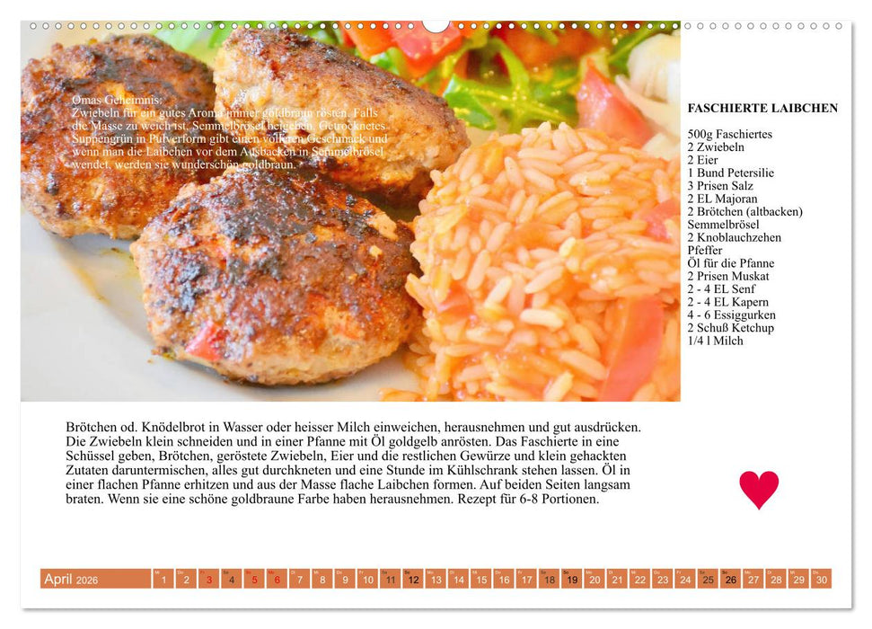 Österreichische Hauptgerichte. Küchenkalender mit den Klassikern! (CALVENDO Wandkalender 2026)