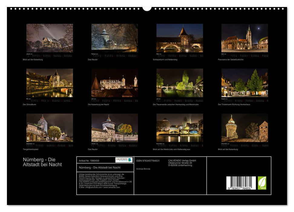 Nürnberg - Die Altstadt bei Nacht (CALVENDO Premium Wandkalender 2026)