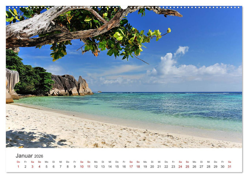 Traumstrände der Seychellen (CALVENDO Premium Wandkalender 2026)