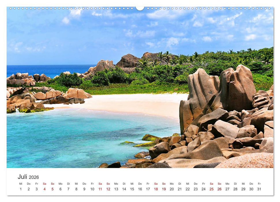 Traumstrände der Seychellen (CALVENDO Premium Wandkalender 2026)