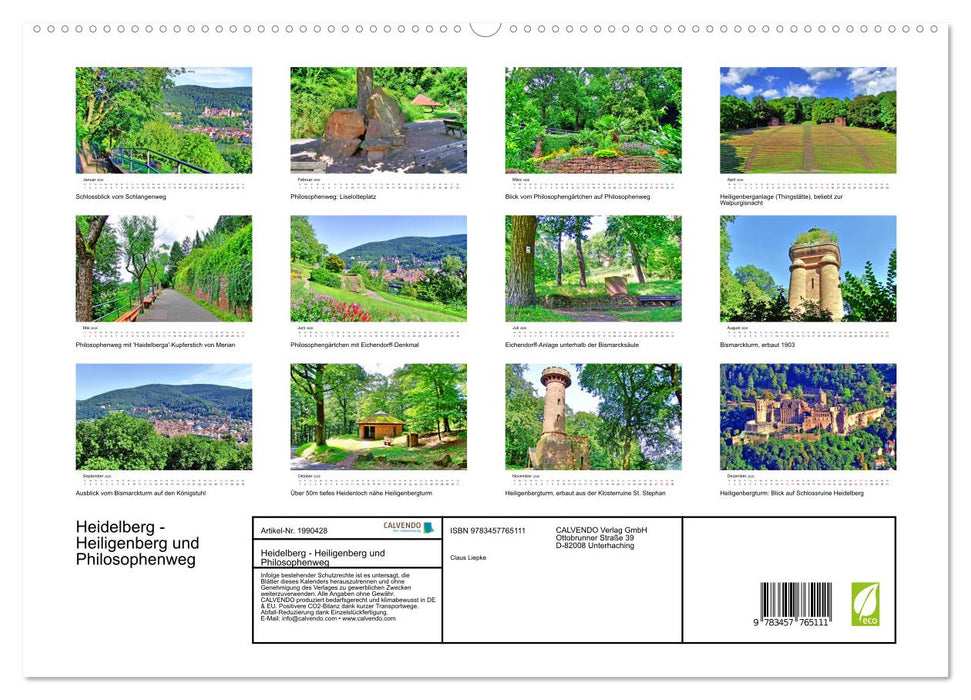 Heidelberg - Heiligenberg und Philosophenweg (CALVENDO Premium Wandkalender 2026)
