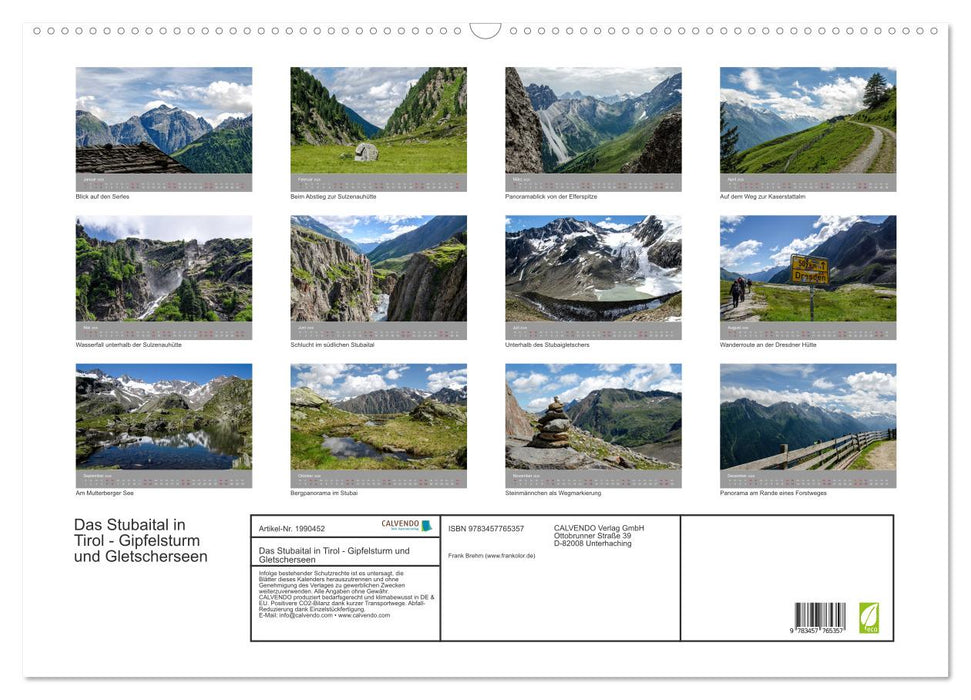 Das Stubaital in Tirol - Gipfelsturm und Gletscherseen (CALVENDO Wandkalender 2026)