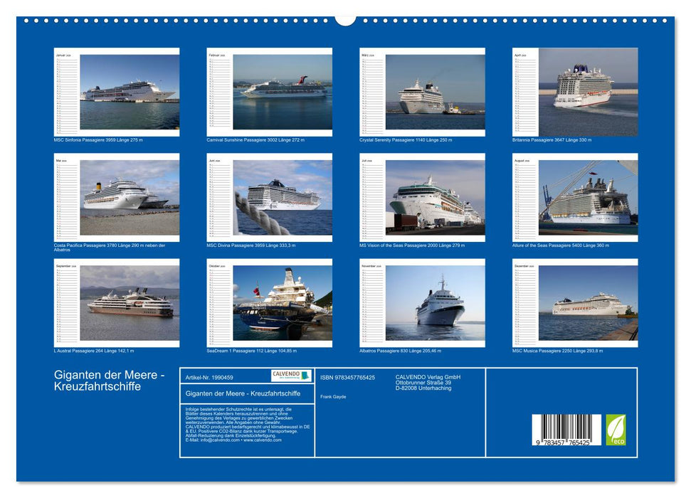 Giganten der Meere - Kreuzfahrtschiffe (CALVENDO Premium Wandkalender 2026)