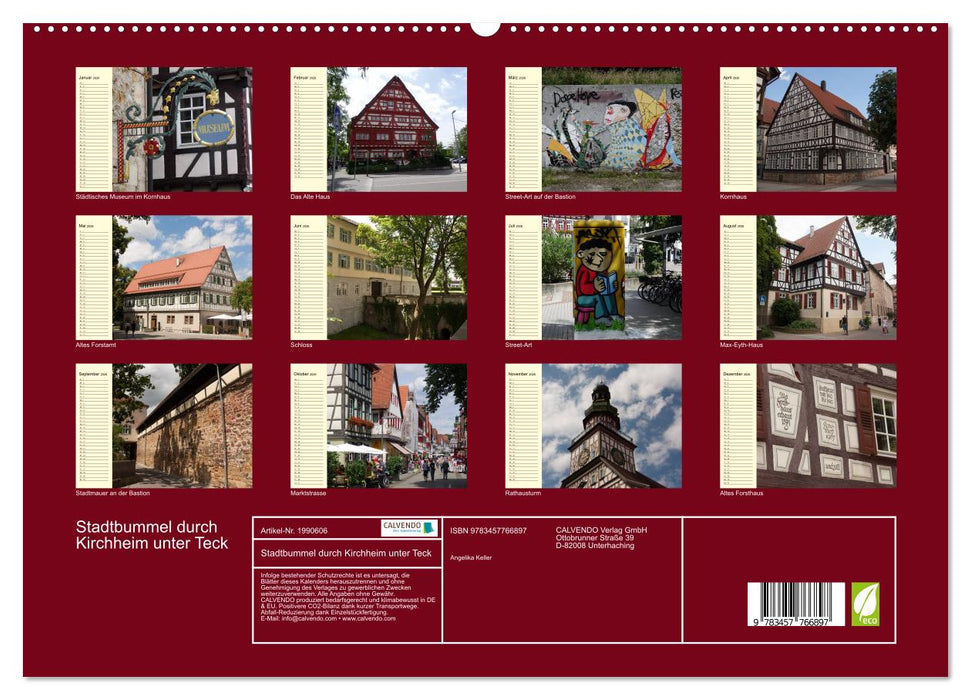Stadtbummel durch Kirchheim unter Teck (CALVENDO Premium Wandkalender 2026)