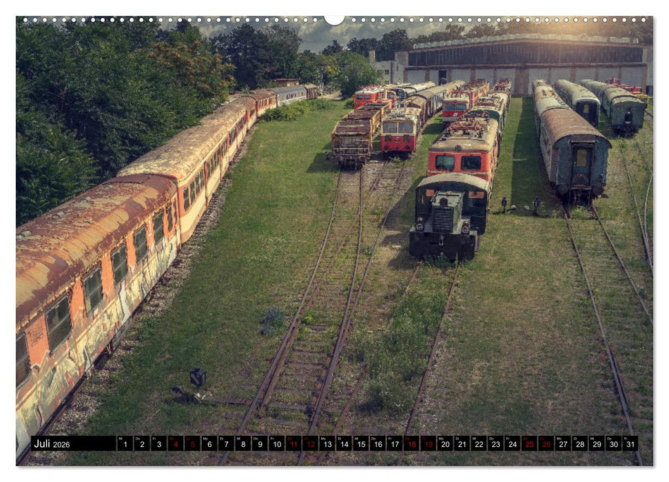 Lokomotiven und Wagen - Verfallen und vergessen auf dem Abstellgleis (CALVENDO Premium Wandkalender 2026)