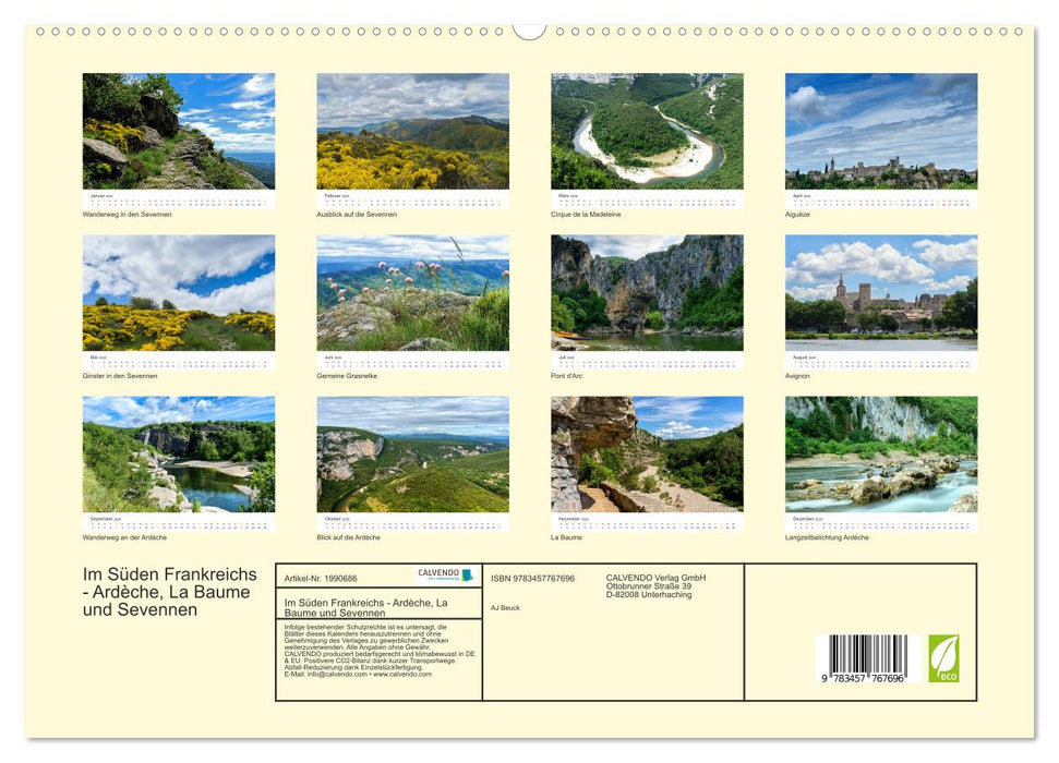 Im Süden Frankreichs - Ardèche, La Baume und Sevennen (CALVENDO Premium Wandkalender 2026)