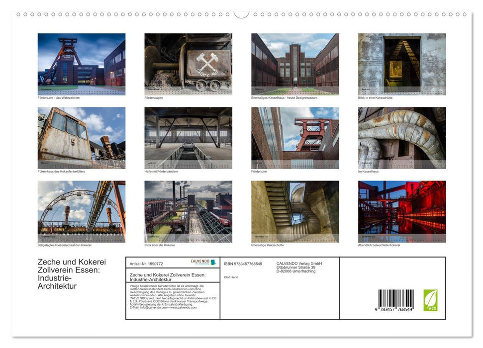 Zeche und Kokerei Zollverein Essen: Industrie-Architektur (CALVENDO Premium Wandkalender 2026)