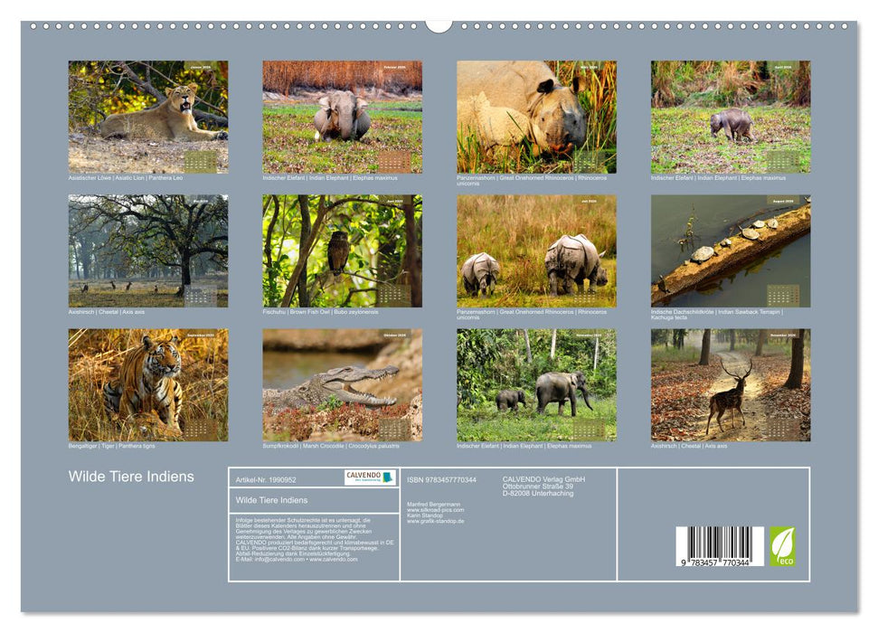 Wilde Tiere Indiens (CALVENDO Premium Wandkalender 2026)