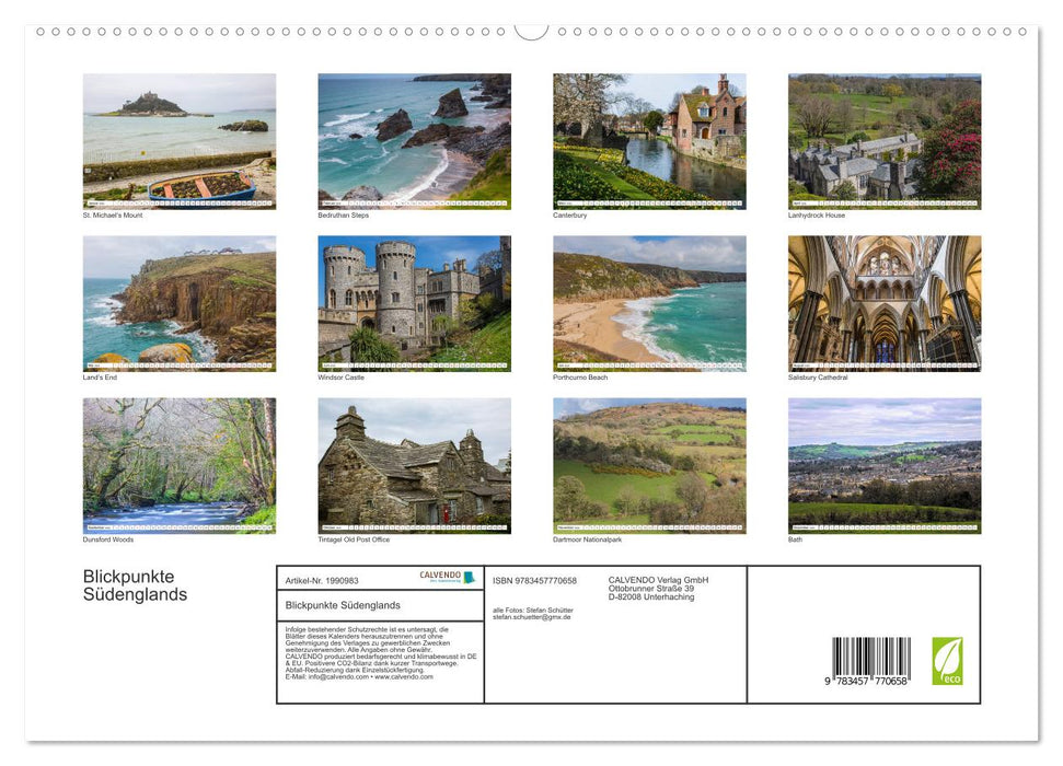 Blickpunkte Südenglands (CALVENDO Premium Wandkalender 2026)