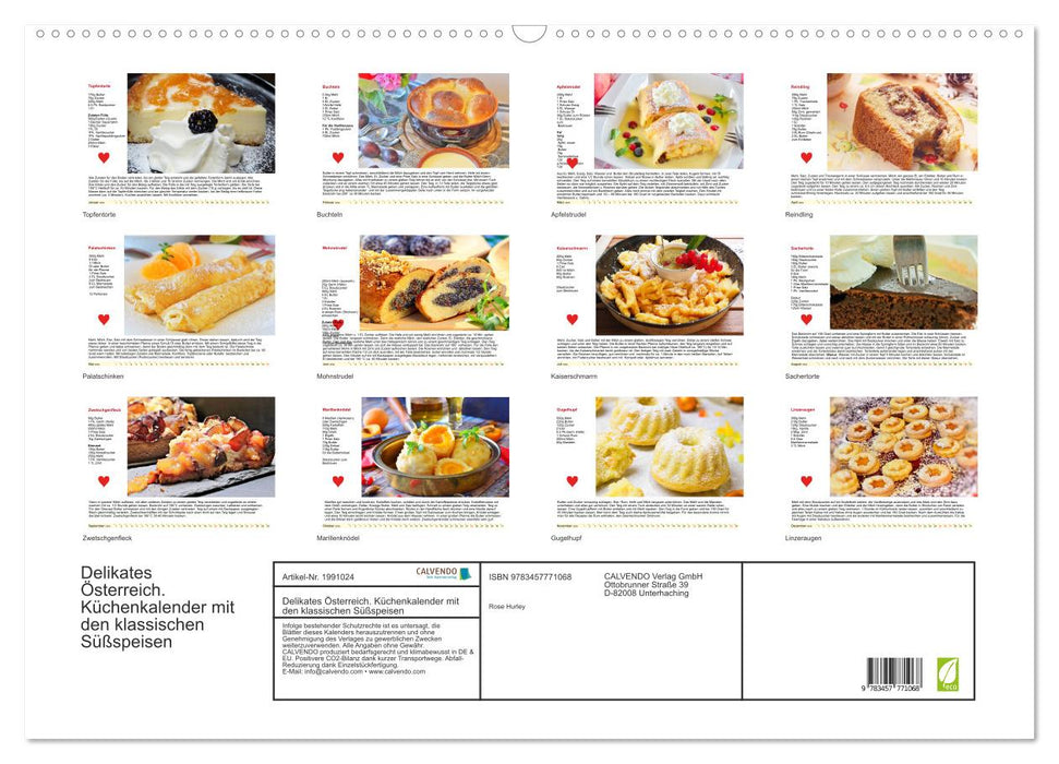 Delikates Österreich. Küchenkalender mit den klassischen Süßspeisen (CALVENDO Wandkalender 2026)