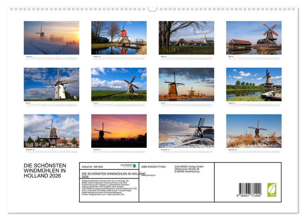 DIE SCHÖNSTEN WINDMÜHLEN IN HOLLAND 2026 (CALVENDO Premium Wandkalender 2026)