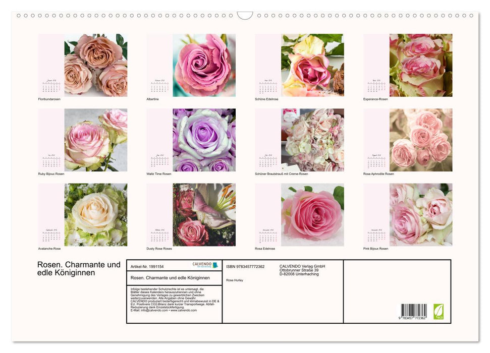 Rosen. Charmante und edle Königinnen (CALVENDO Wandkalender 2026)