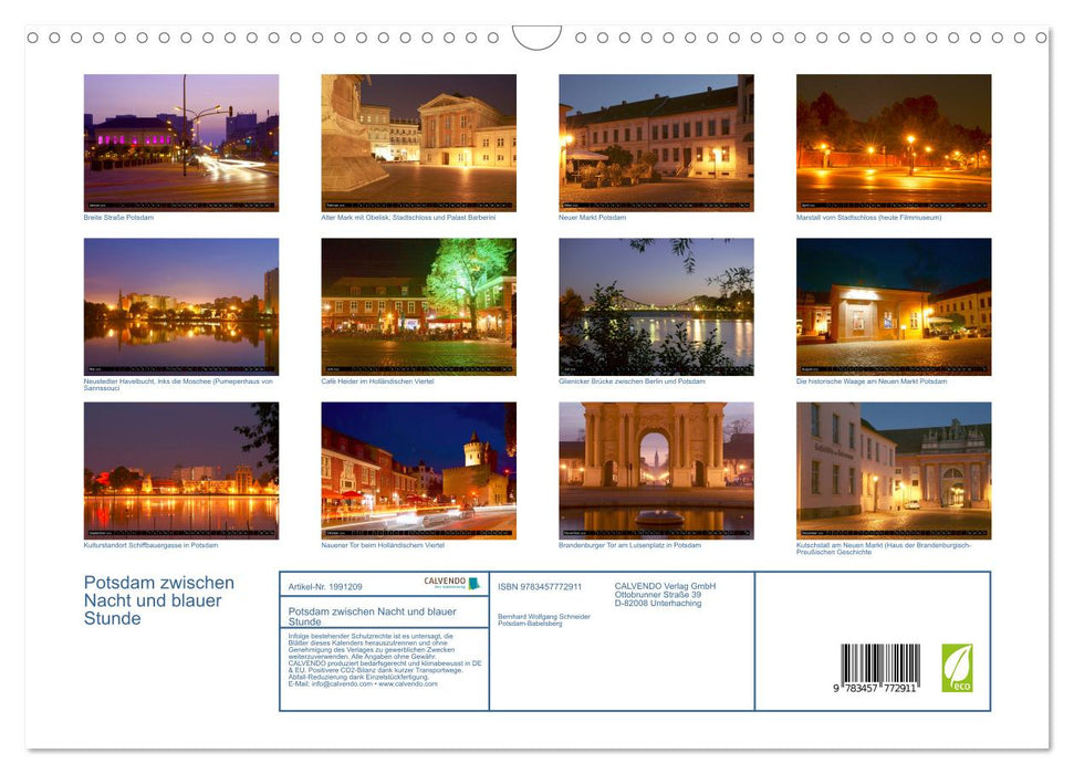 Potsdam zwischen Nacht und blauer Stunde (CALVENDO Wandkalender 2026)