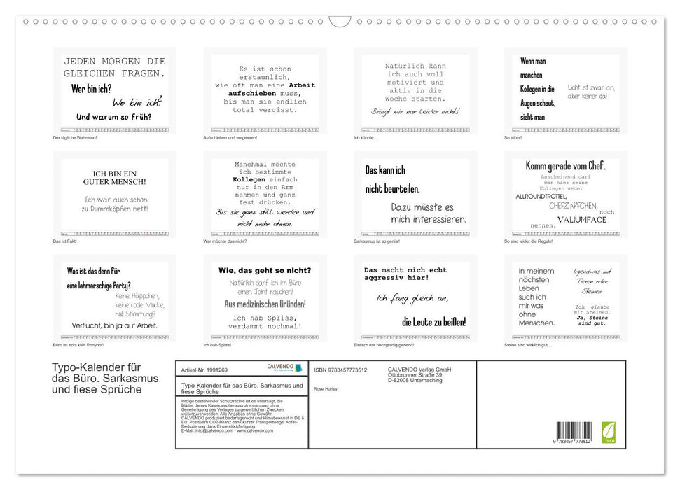 Typo-Kalender für das Büro. Sarkasmus und fiese Sprüche (CALVENDO Wandkalender 2026)