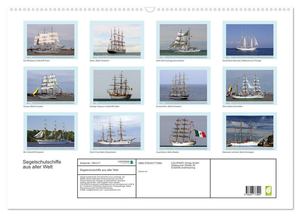 Segelschulschiffe aus aller Welt (CALVENDO Wandkalender 2026)
