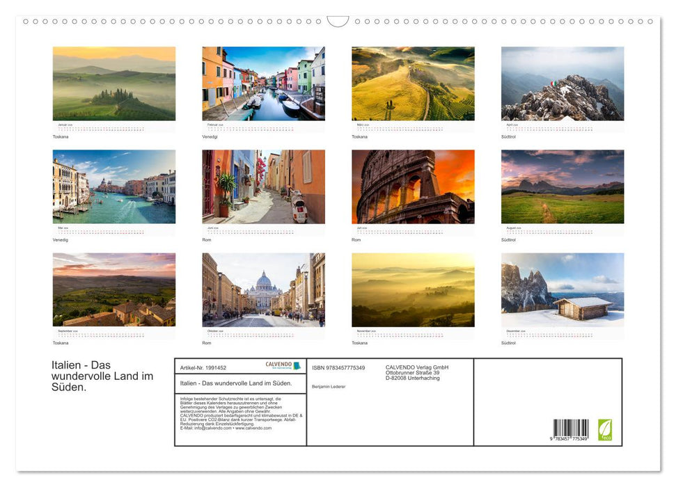 Italien - Das wundervolle Land im Süden. (CALVENDO Wandkalender 2026)