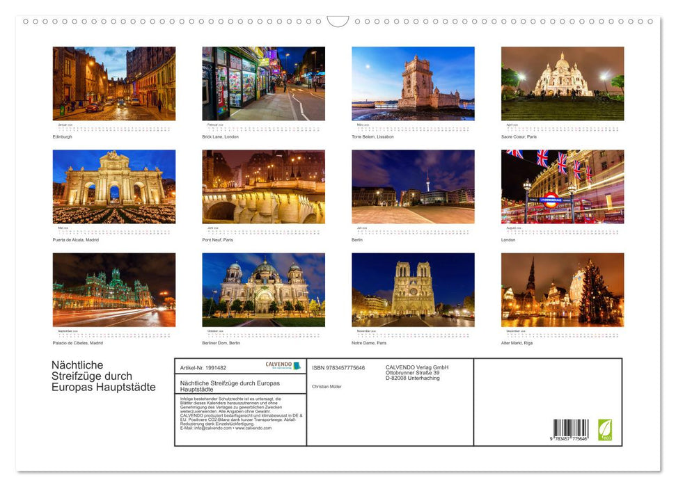 Nächtliche Streifzüge durch Europas Hauptstädte (CALVENDO Wandkalender 2026)