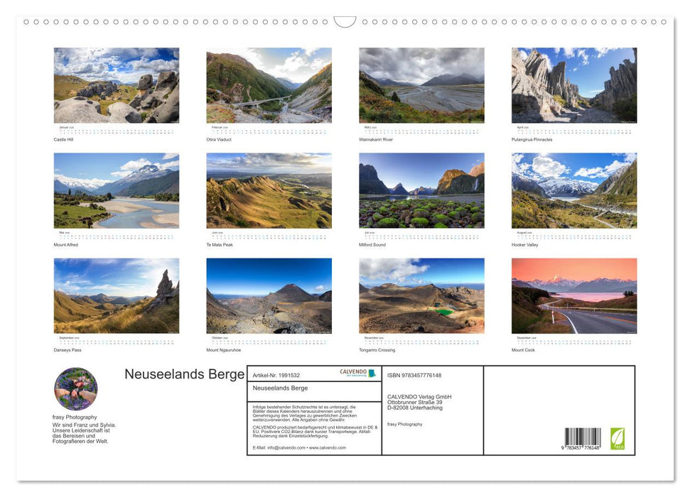 Neuseelands Berge (CALVENDO Wandkalender 2026)