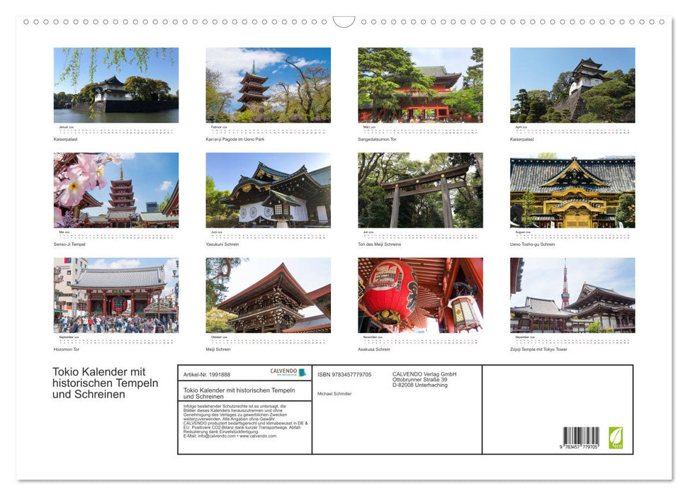 Tokio Kalender mit historischen Tempeln und Schreinen (CALVENDO Wandkalender 2026)