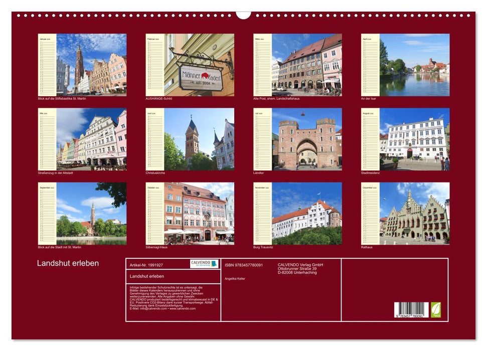 Landshut erleben (CALVENDO Wandkalender 2026)