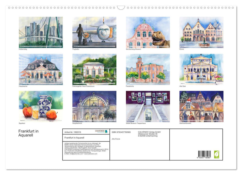 Frankfurt in Aquarell (CALVENDO Wandkalender 2026)