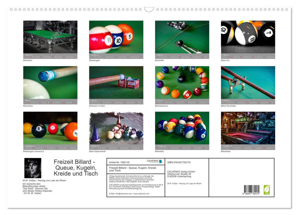 Freizeit Billard - Queue, Kugeln, Kreide und Tisch (CALVENDO Wandkalender 2026)