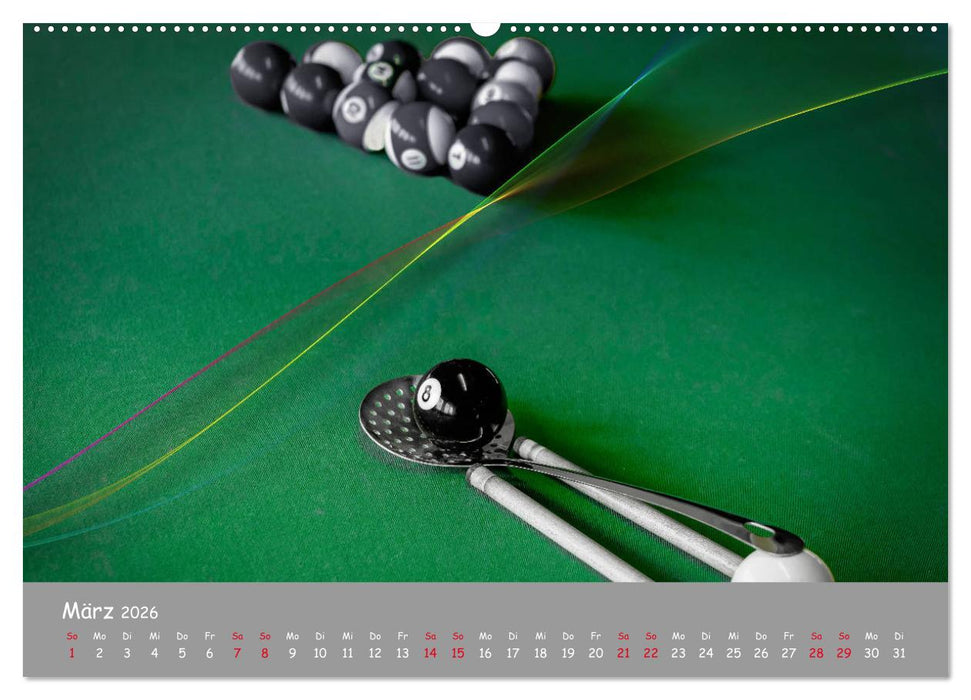 Freizeit Billard - Queue, Kugeln, Kreide und Tisch (CALVENDO Wandkalender 2026)