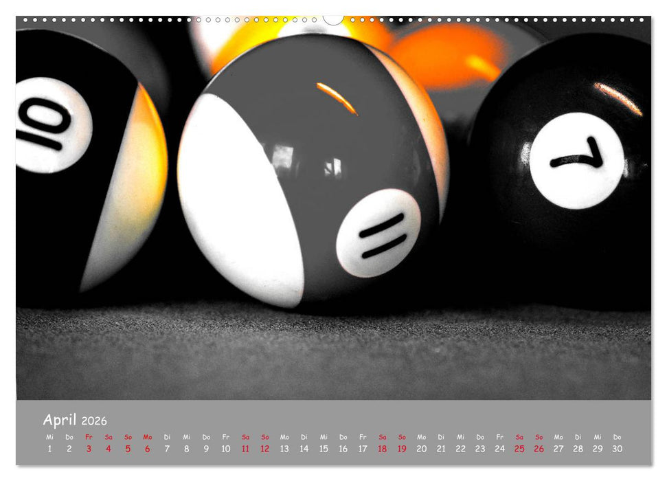 Freizeit Billard - Queue, Kugeln, Kreide und Tisch (CALVENDO Wandkalender 2026)