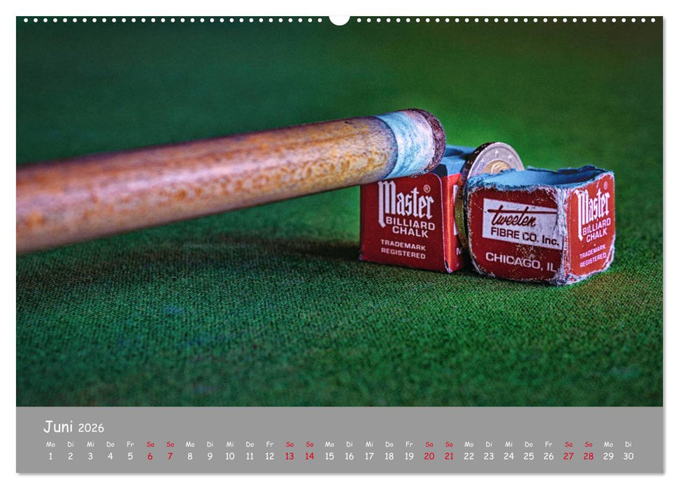 Freizeit Billard - Queue, Kugeln, Kreide und Tisch (CALVENDO Wandkalender 2026)