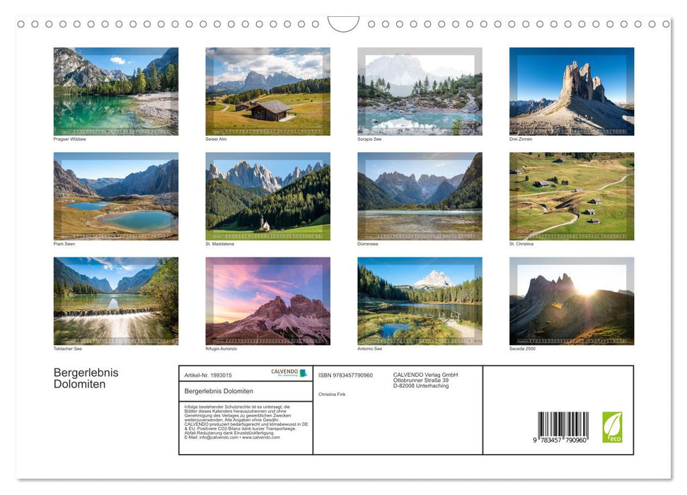 Bergerlebnis Dolomiten (CALVENDO Wandkalender 2026)