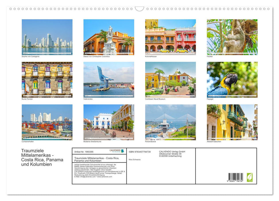 Traumziele Mittelamerikas - Costa Rica, Panama und Kolumbien (CALVENDO Wandkalender 2026)