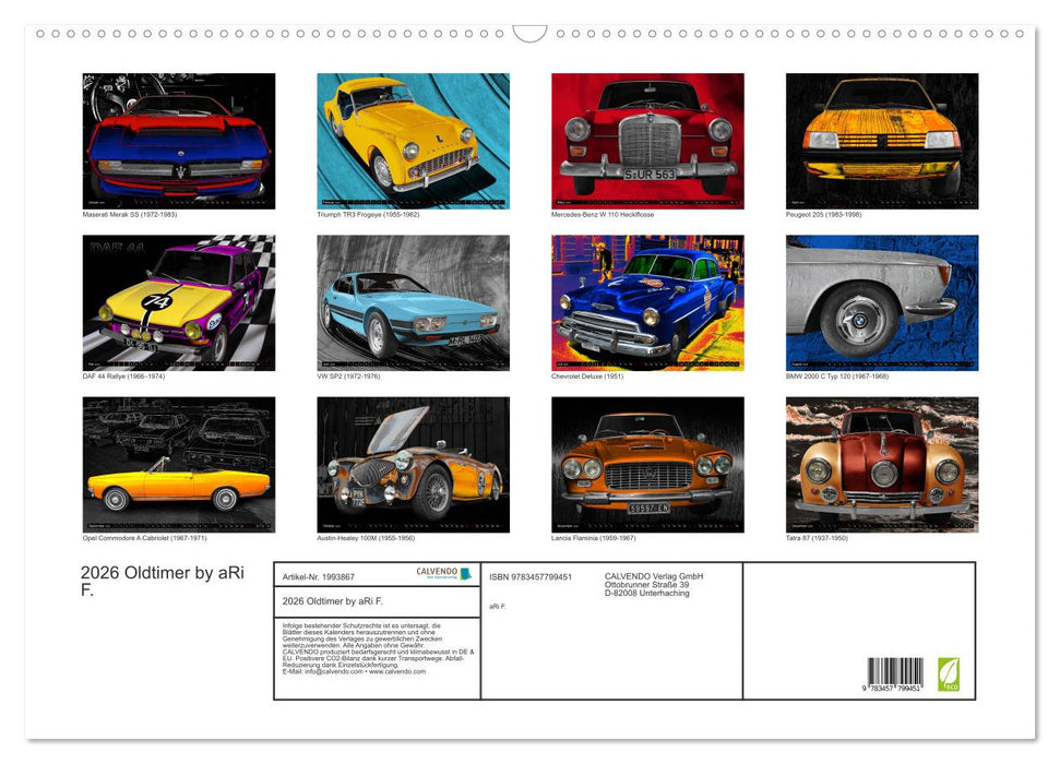 2026 Oldtimer by aRi F. (CALVENDO Wandkalender 2026)