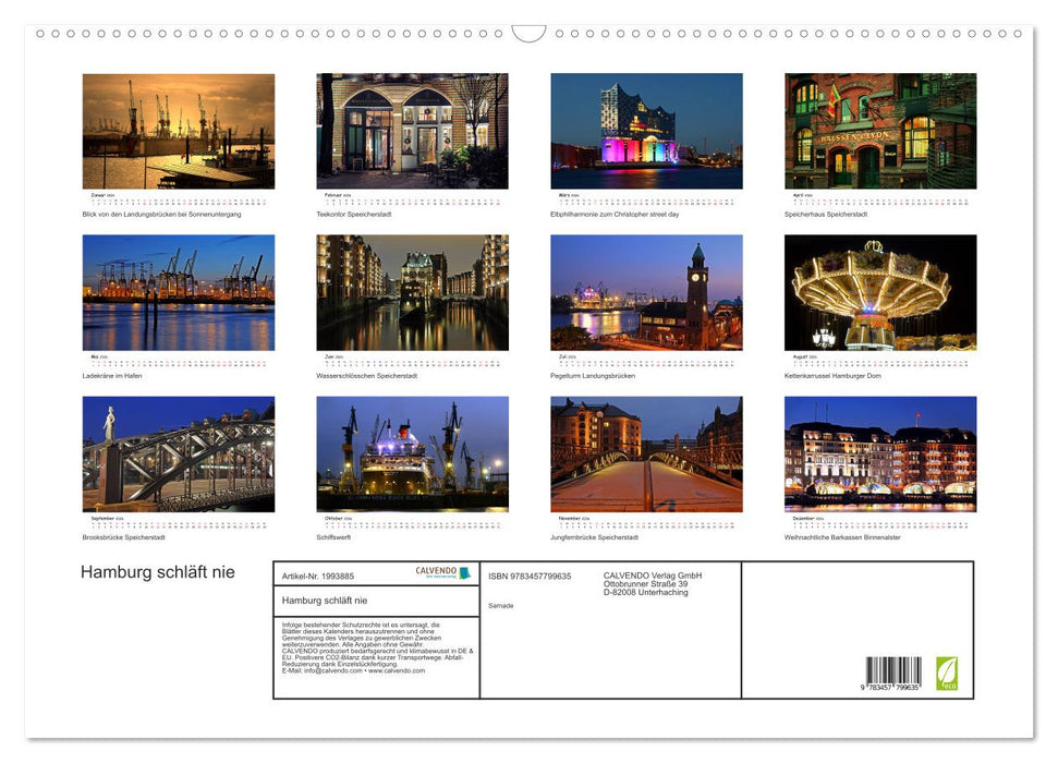Hamburg schläft nie (CALVENDO Wandkalender 2026)