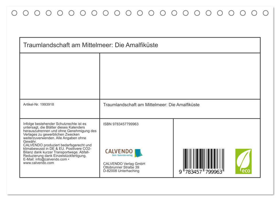Traumlandschaft am Mittelmeer: Die Amalfiküste (CALVENDO Wandkalender 2026)