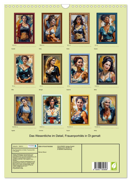 Das Wesentliche im Detail, Frauenporträts in Öl gemalt (CALVENDO Wandkalender 2026)