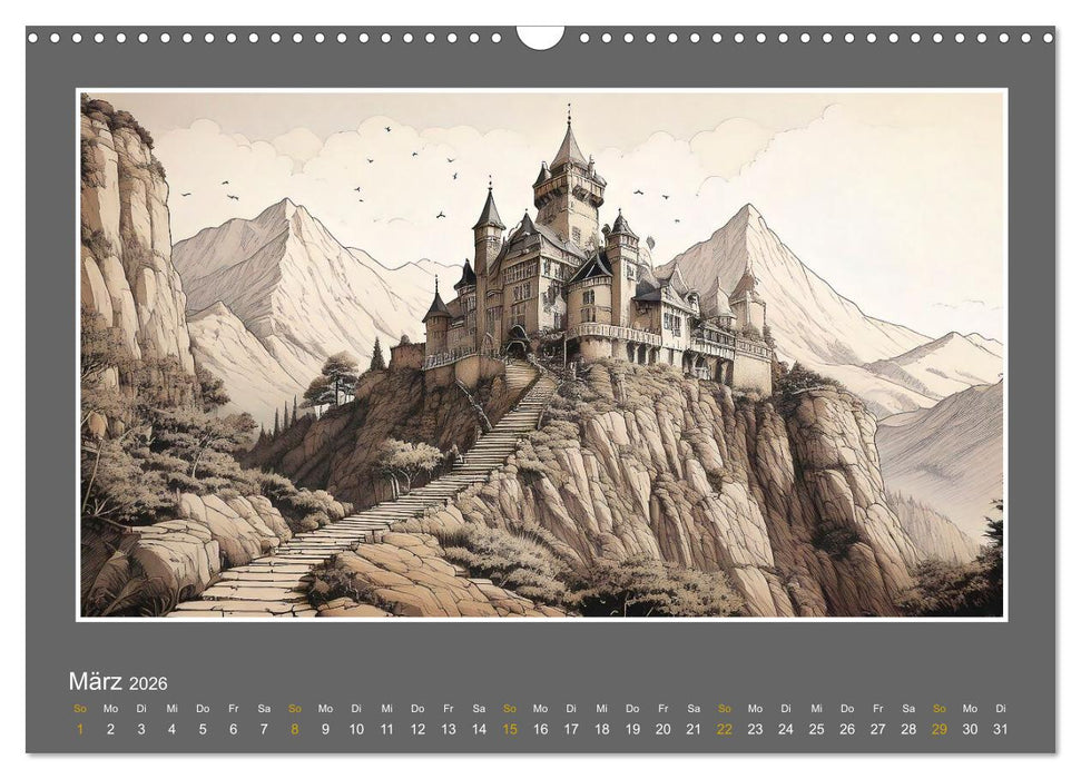 Ländliche Szenen in kolorierten Federzeichnungen (CALVENDO Wandkalender 2026)