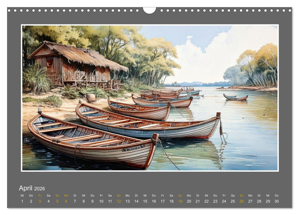 Ländliche Szenen in kolorierten Federzeichnungen (CALVENDO Wandkalender 2026)